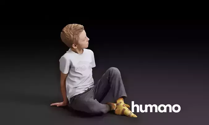 Humano Boy sitting and looking 0507 3D model