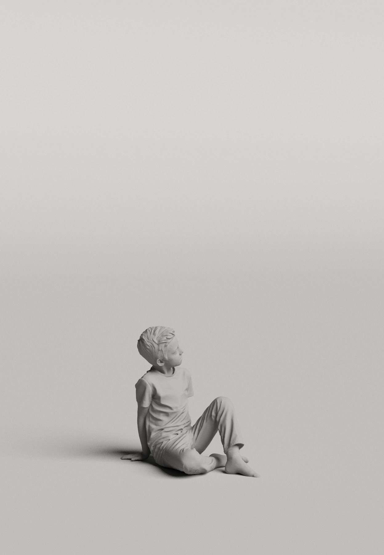 Humano Boy sitting and looking 0507 3D model_3
