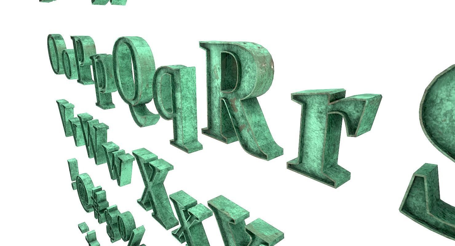 English Letters - Bronze Corroded Low-poly 3D model_8
