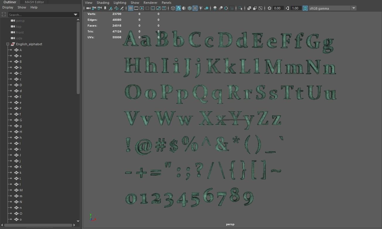 English Letters - Bronze Corroded Low-poly 3D model_16
