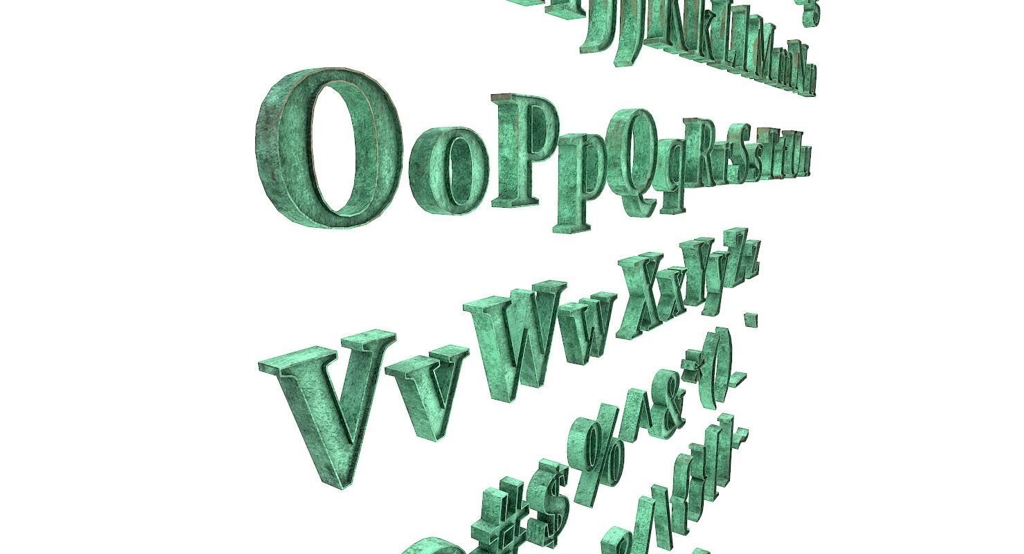 English Letters - Bronze Corroded Low-poly 3D model_6