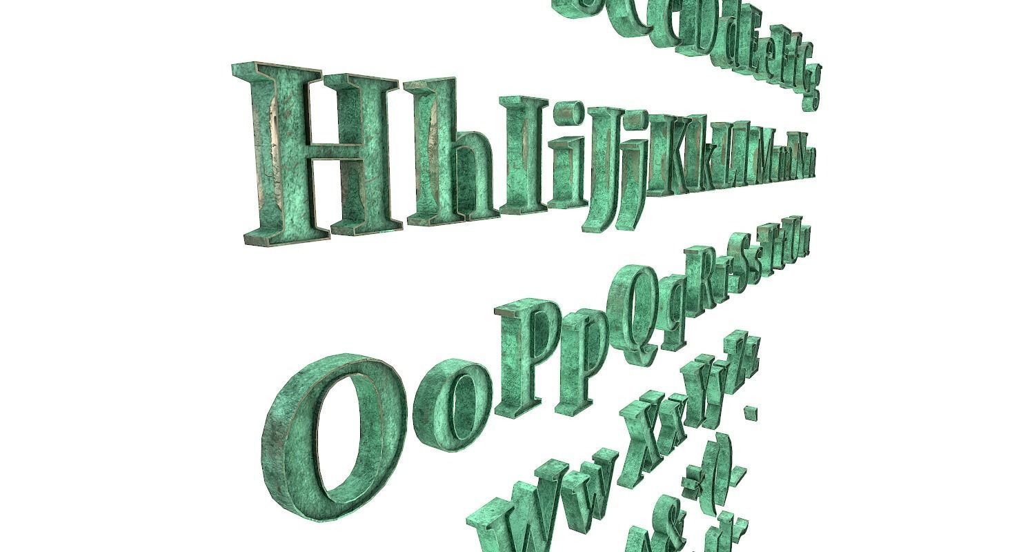 English Letters - Bronze Corroded Low-poly 3D model_2