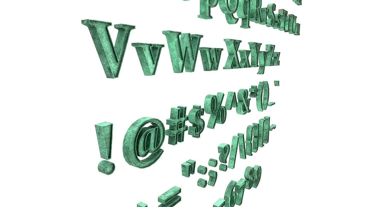 English Letters - Bronze Corroded Low-poly 3D model_3