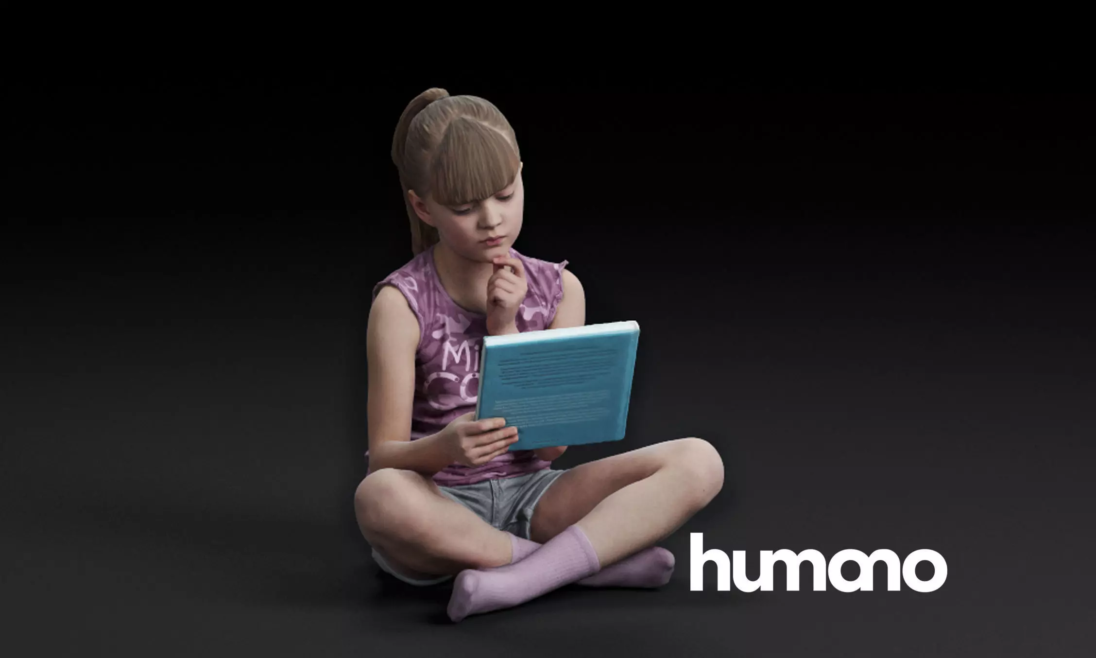 Humano Girl sitting and reading a book 0509 3D model_0