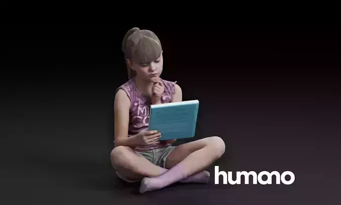 Humano Girl sitting and reading a book 0509 3D model