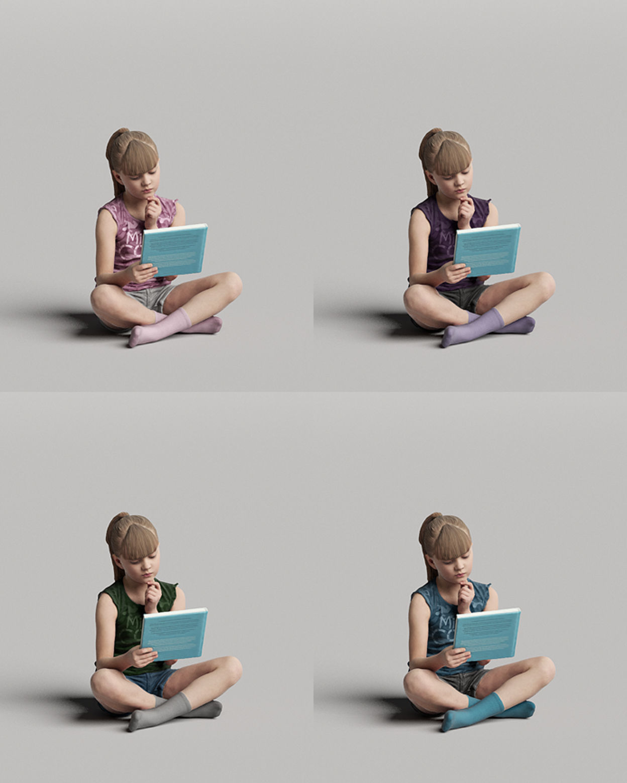 Humano Girl sitting and reading a book 0509 3D model_4