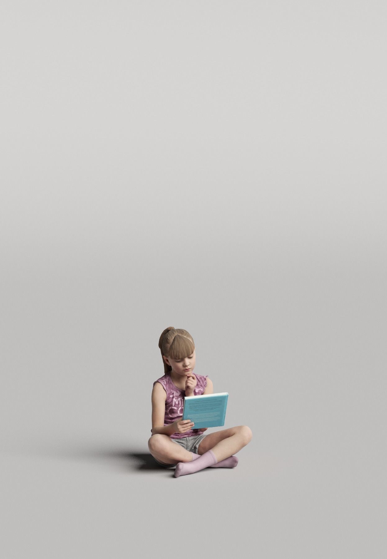 Humano Girl sitting and reading a book 0509 3D model_1