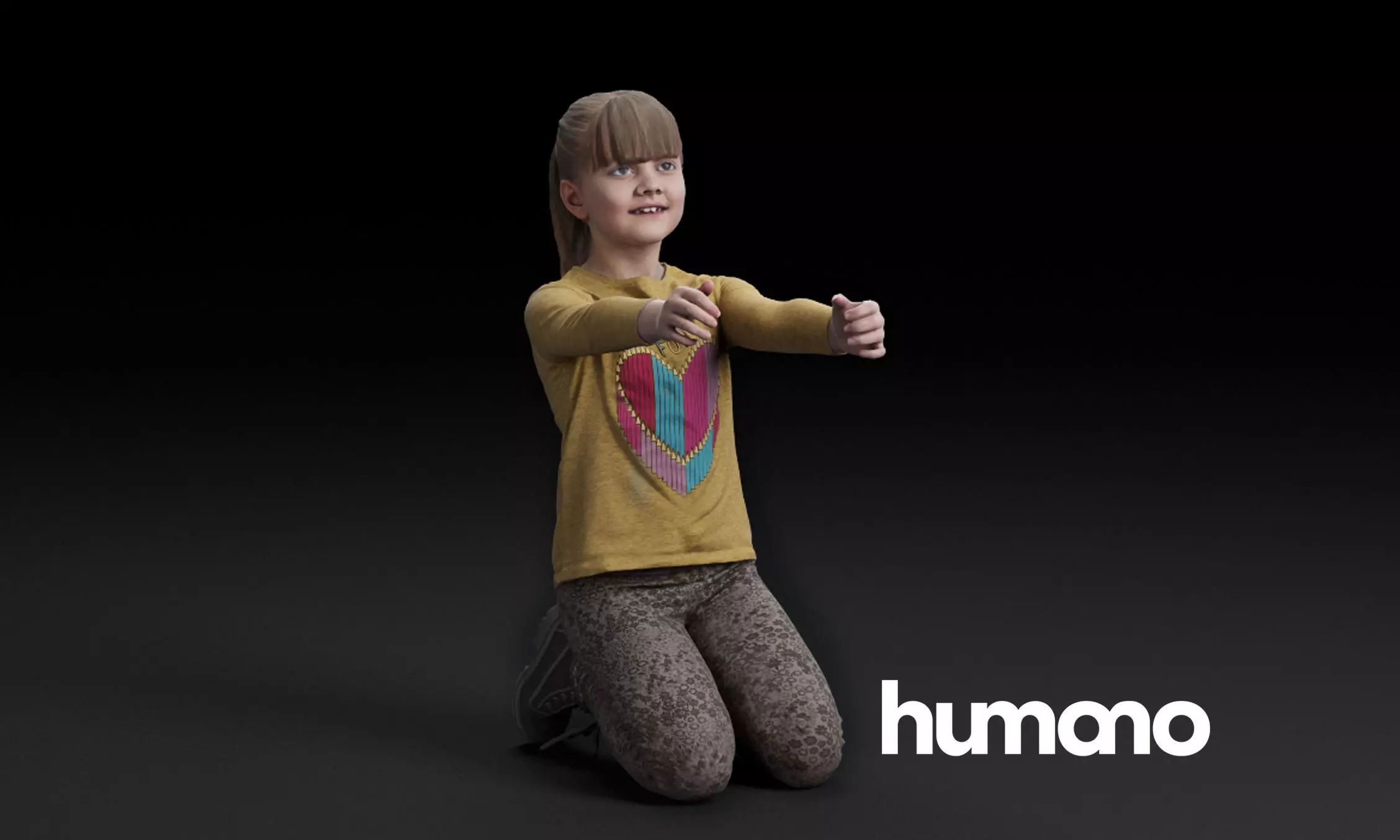 Humano Kneeling girl with outstretched arms 0510 3D model_0