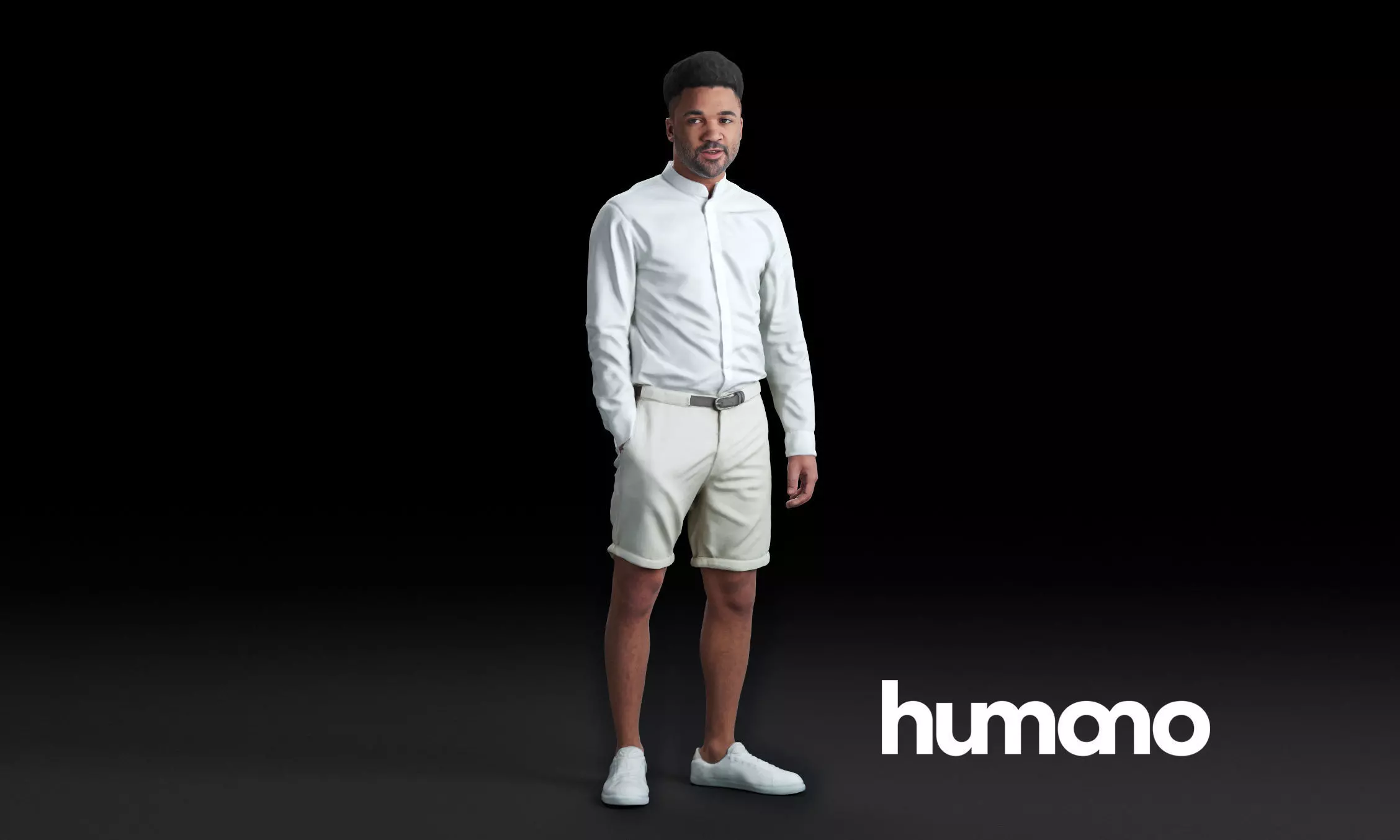 Humano Black man standing and looking 0515 3D model_0
