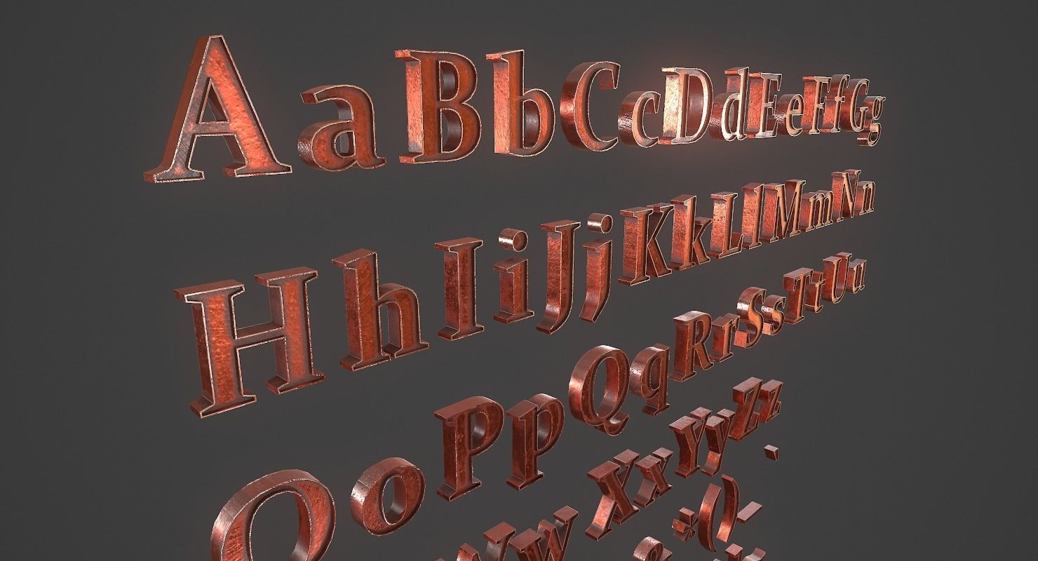 English Letters - Copper Red Low-poly 3D model_6
