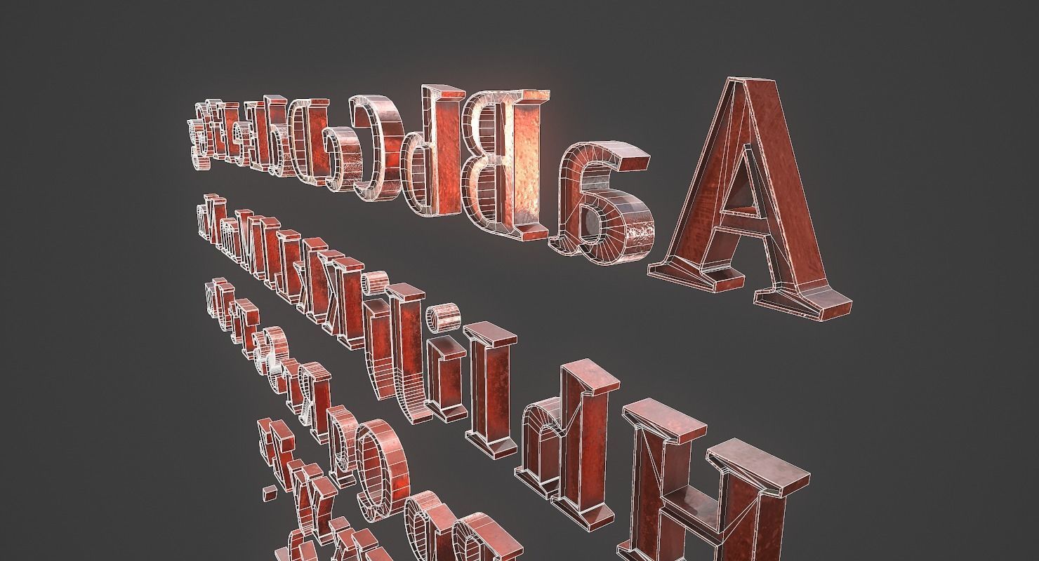English Letters - Copper Red Low-poly 3D model_17
