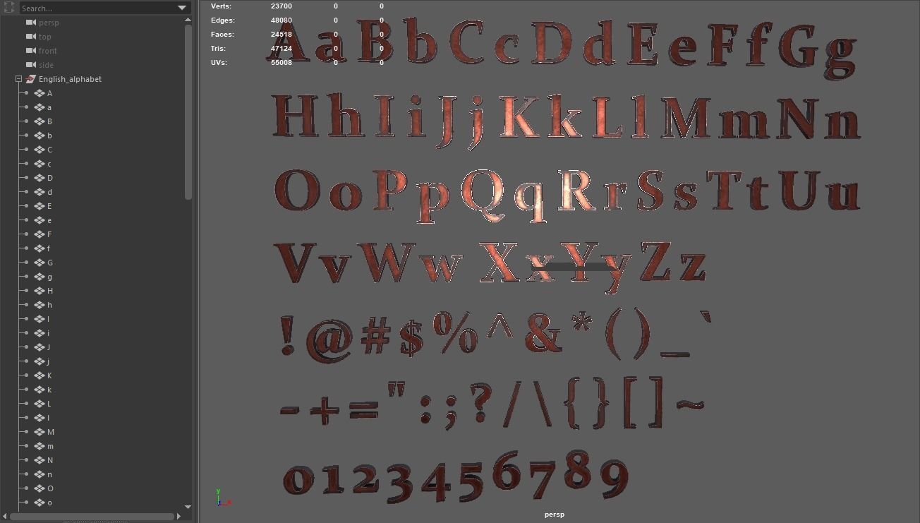 English Letters - Copper Red Low-poly 3D model_27