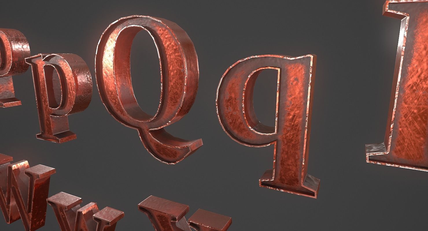 English Letters - Copper Red Low-poly 3D model_13