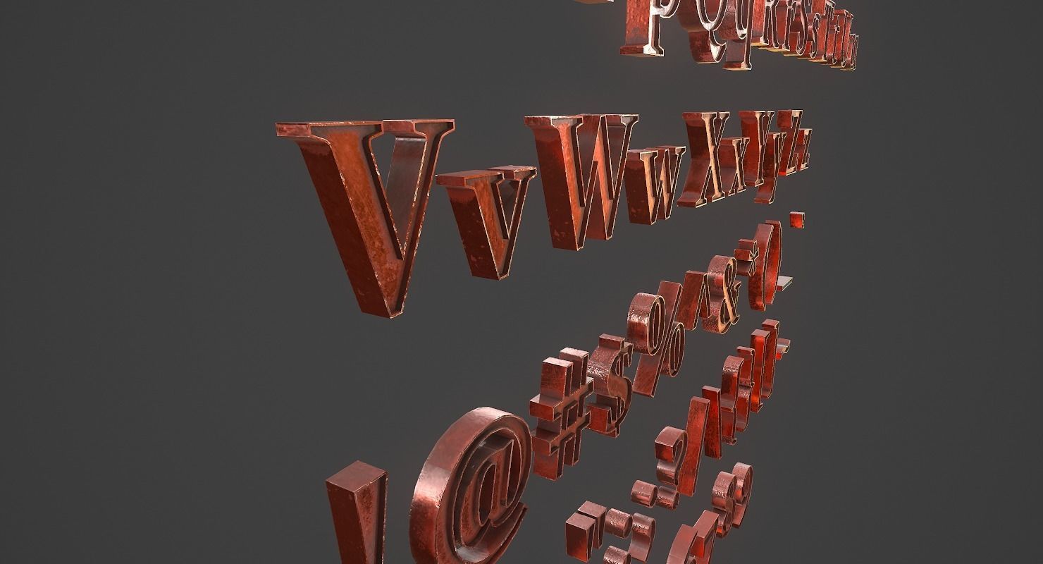 English Letters - Copper Red Low-poly 3D model_8