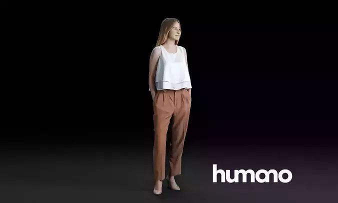 Humano Young woman standing and looking 0518 3D model