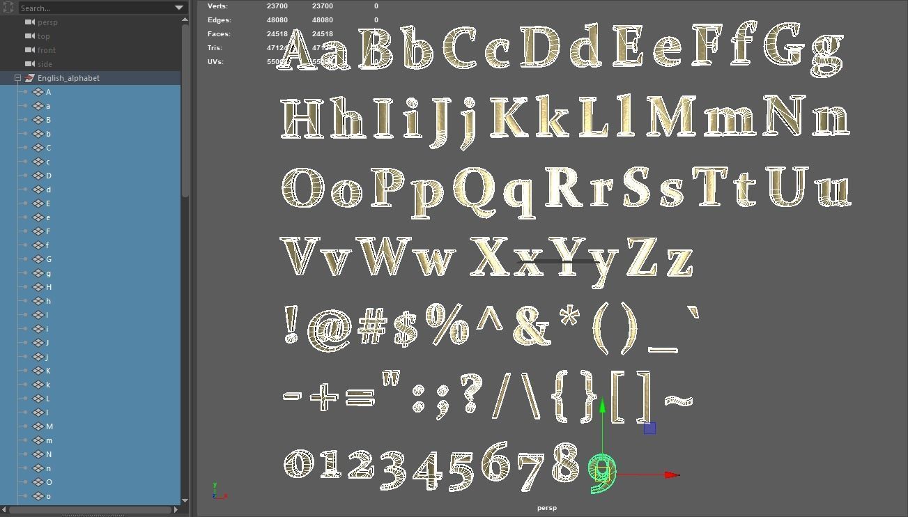 English Letters - Gold Low-poly 3D model_22