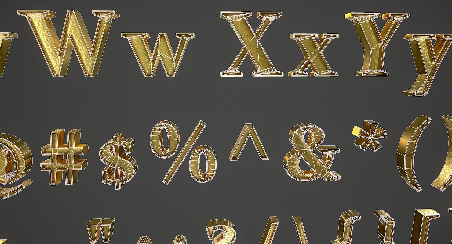 English Letters - Gold Low-poly 3D model_18