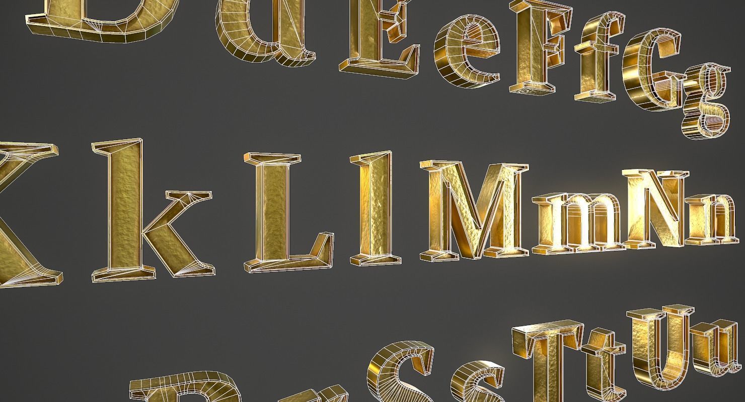 English Letters - Gold Low-poly 3D model_19