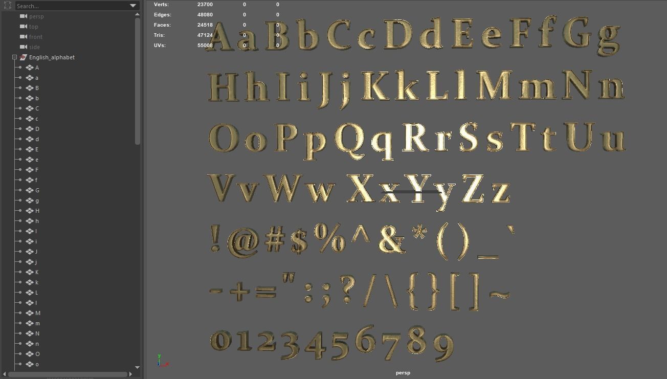 English Letters - Gold Low-poly 3D model_23