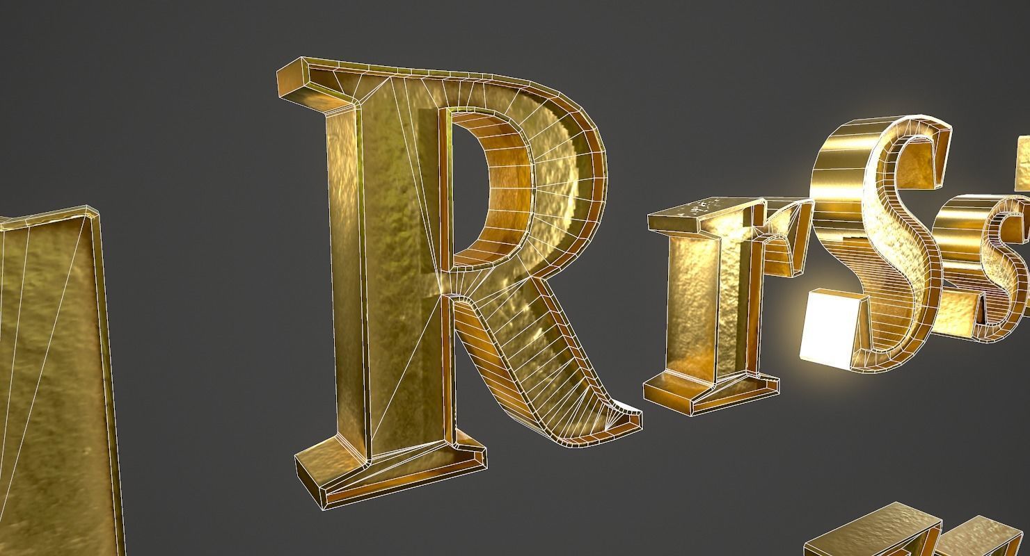 English Letters - Gold Low-poly 3D model_17