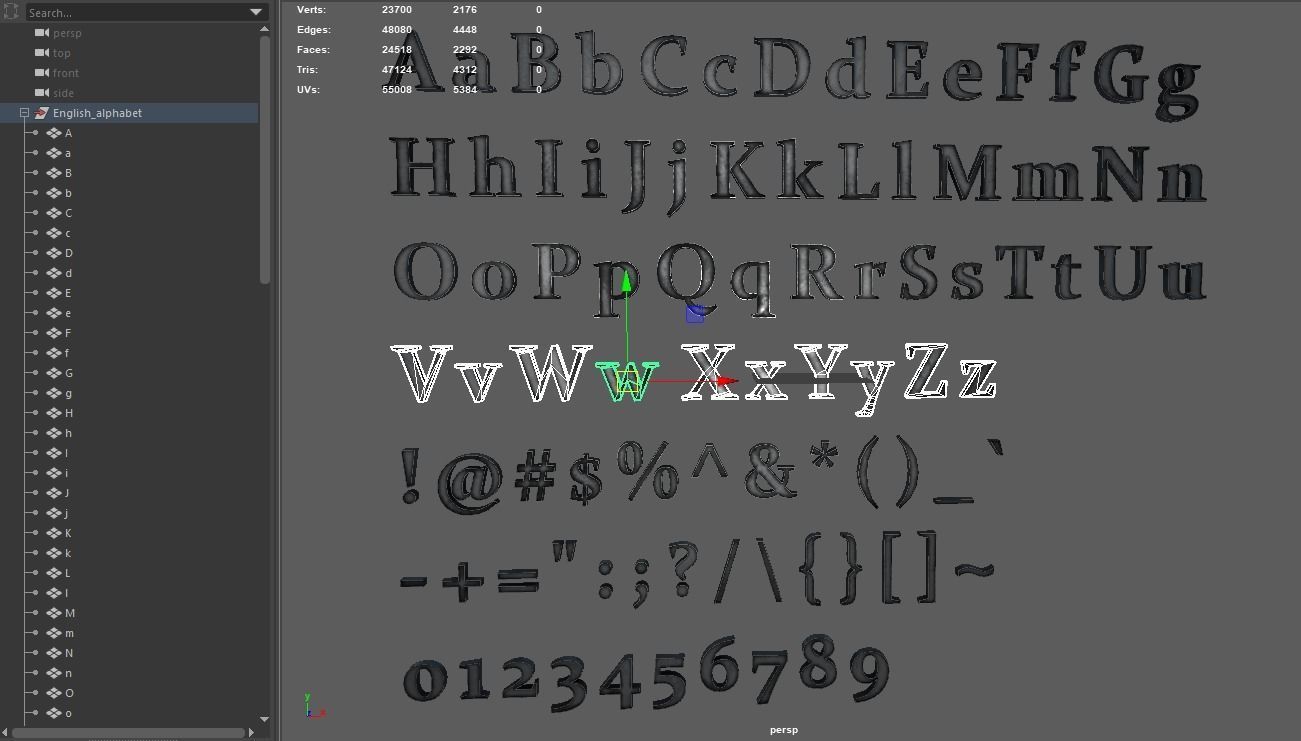 English Letters - Iron Low-poly 3D model_27