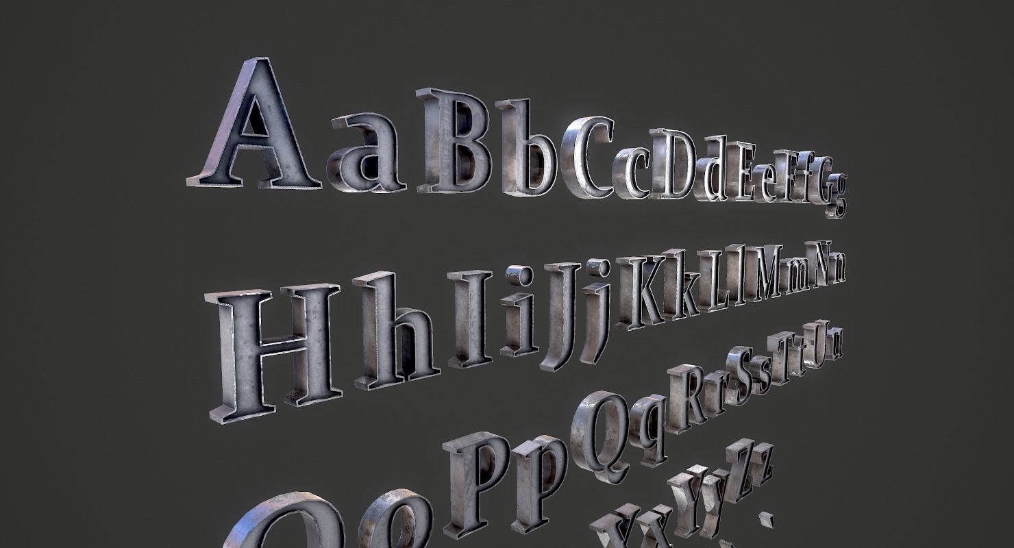 English Letters - Iron Low-poly 3D model_5