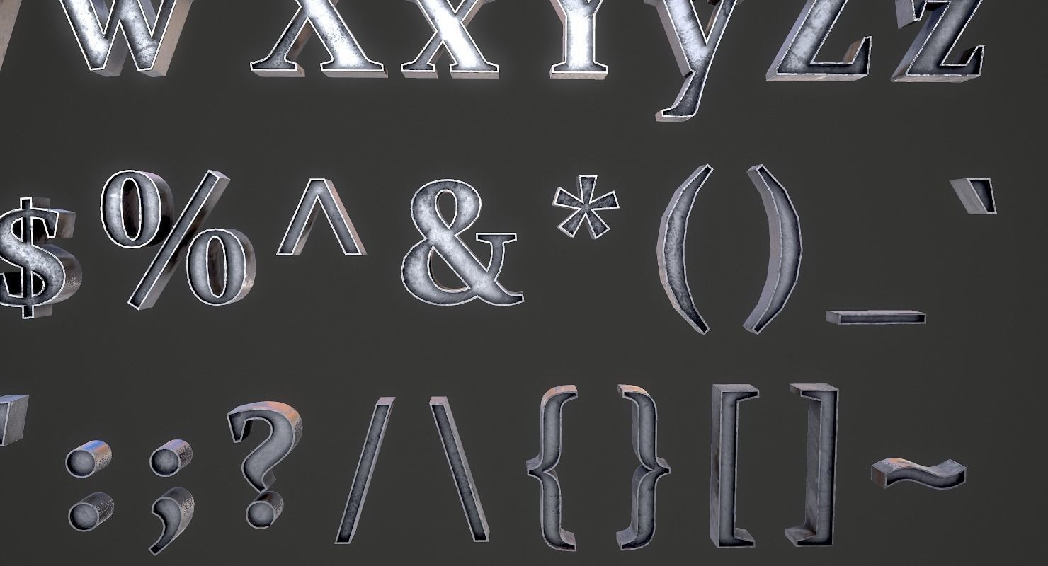 English Letters - Iron Low-poly 3D model_18