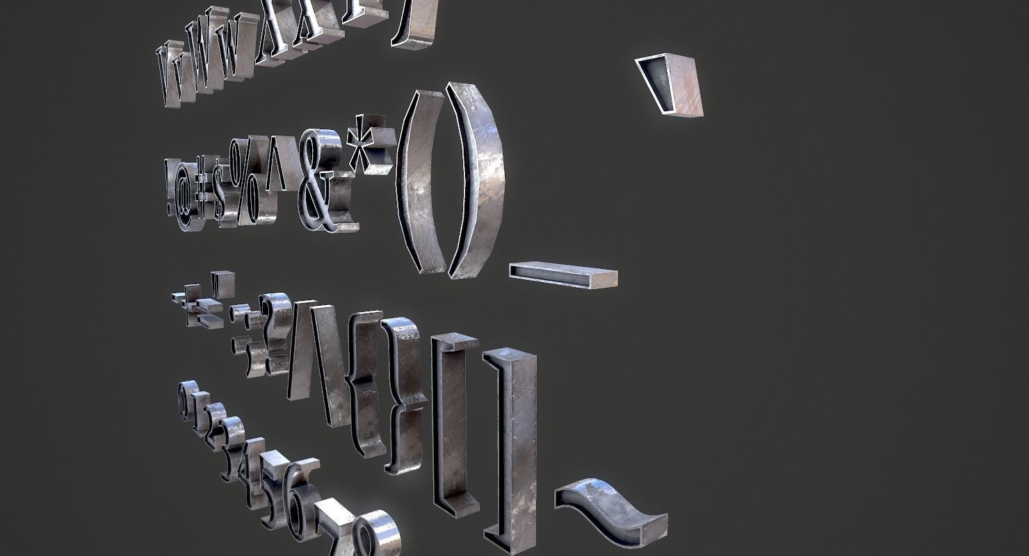 English Letters - Iron Low-poly 3D model_10