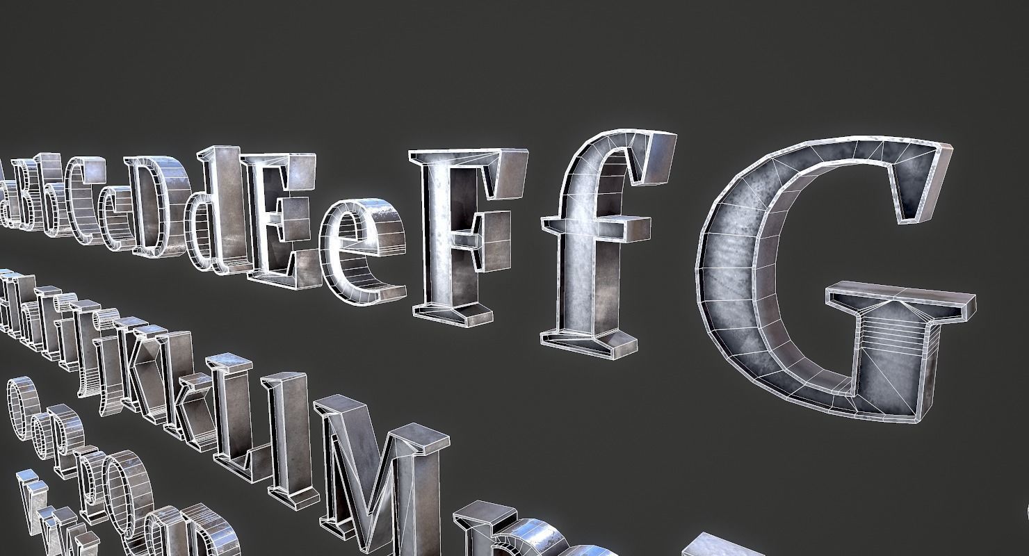 English Letters - Iron Low-poly 3D model_25