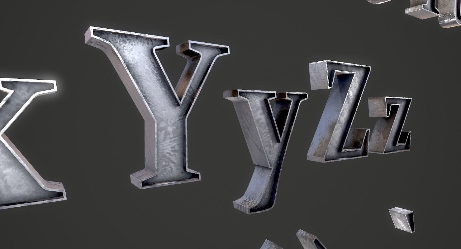 English Letters - Iron Low-poly 3D model_17