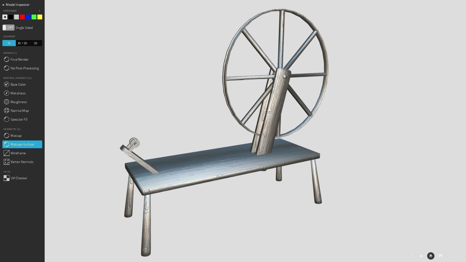 Medieval Spinning Wheel Low-poly 3D model_10