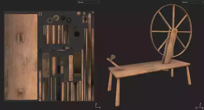 Medieval Spinning Wheel Low-poly 3D model