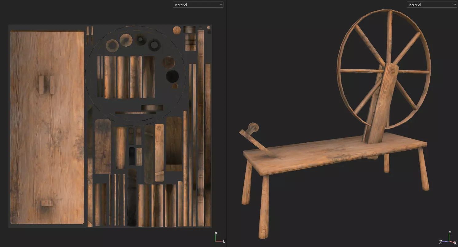 Medieval Spinning Wheel Low-poly 3D model_0