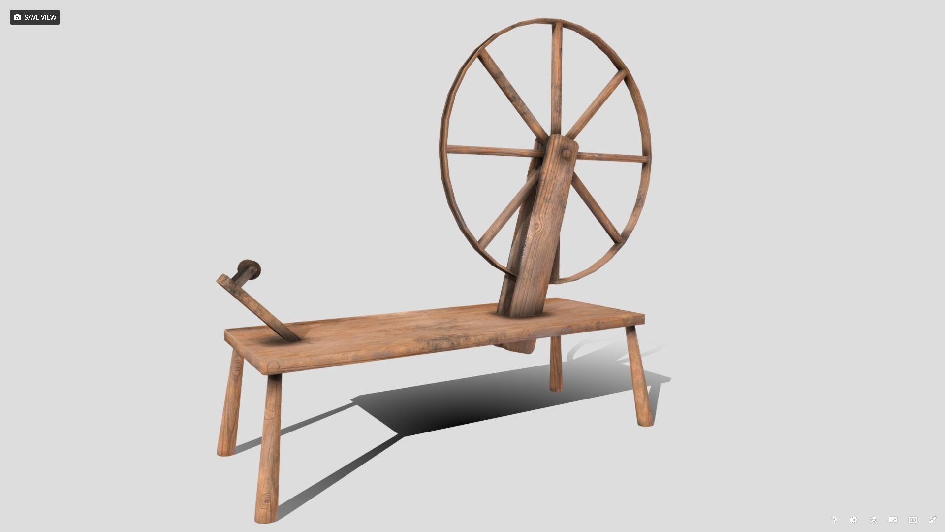 Medieval Spinning Wheel Low-poly 3D model_2
