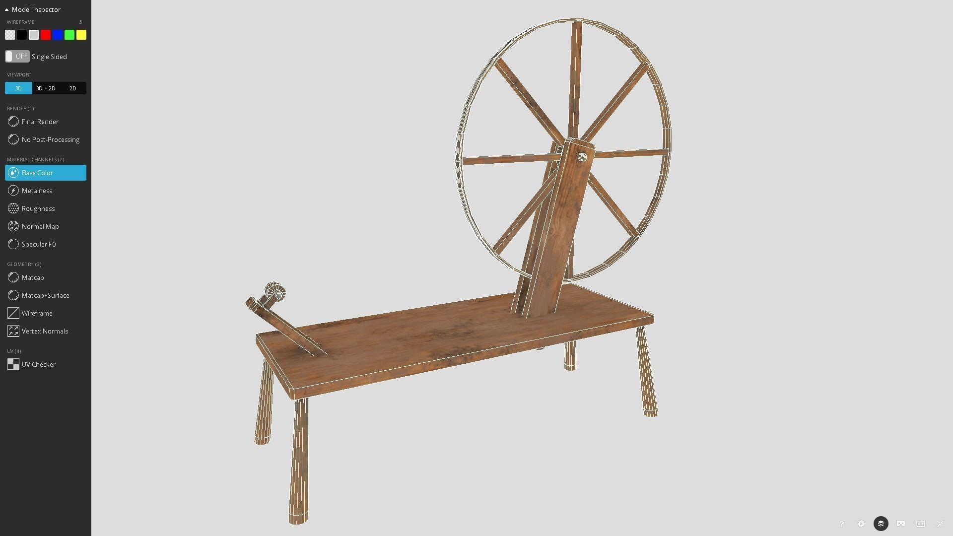 Medieval Spinning Wheel Low-poly 3D model_8