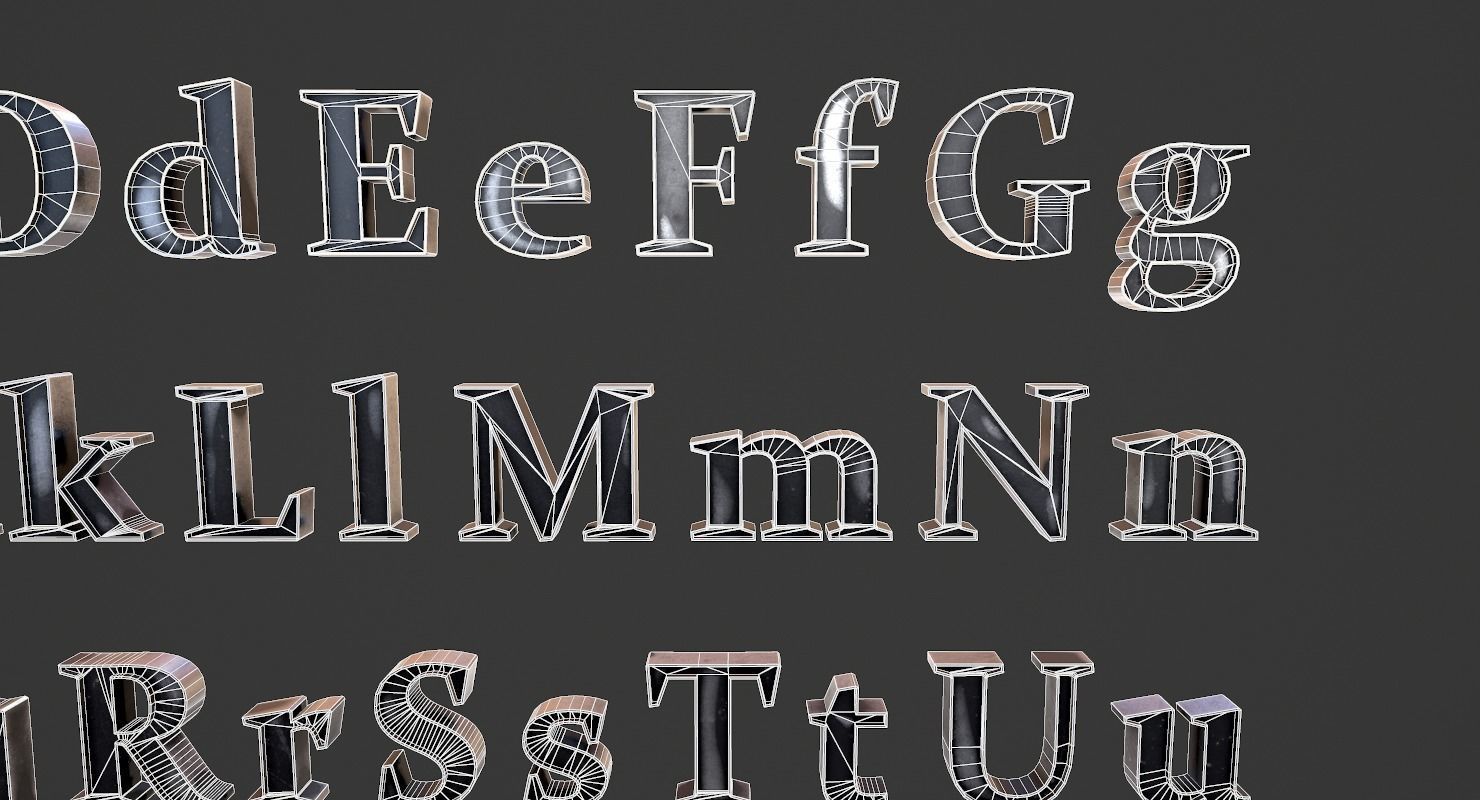 English Letters - Steel Dark Low-poly 3D model_19