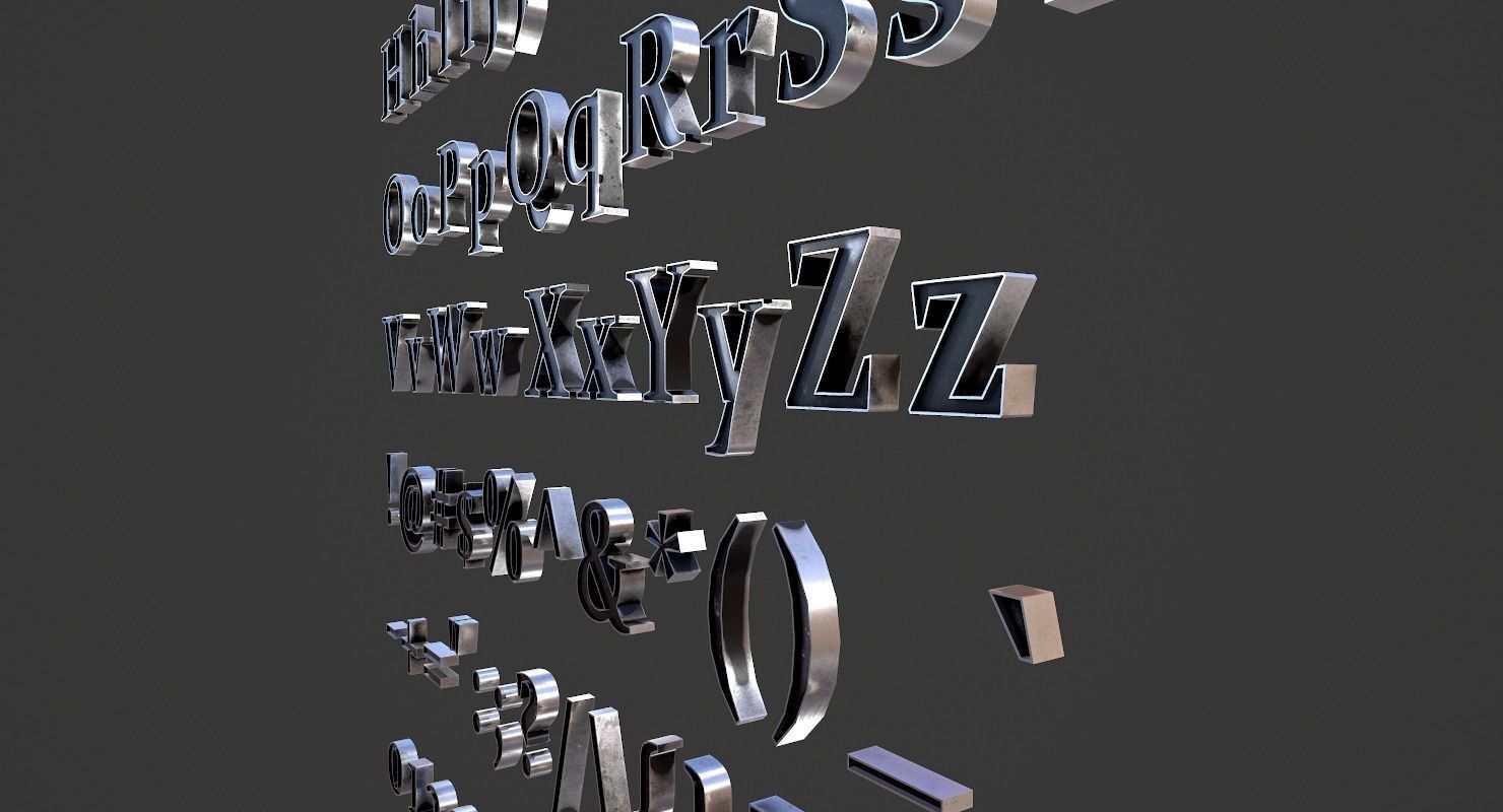 English Letters - Steel Dark Low-poly 3D model_13