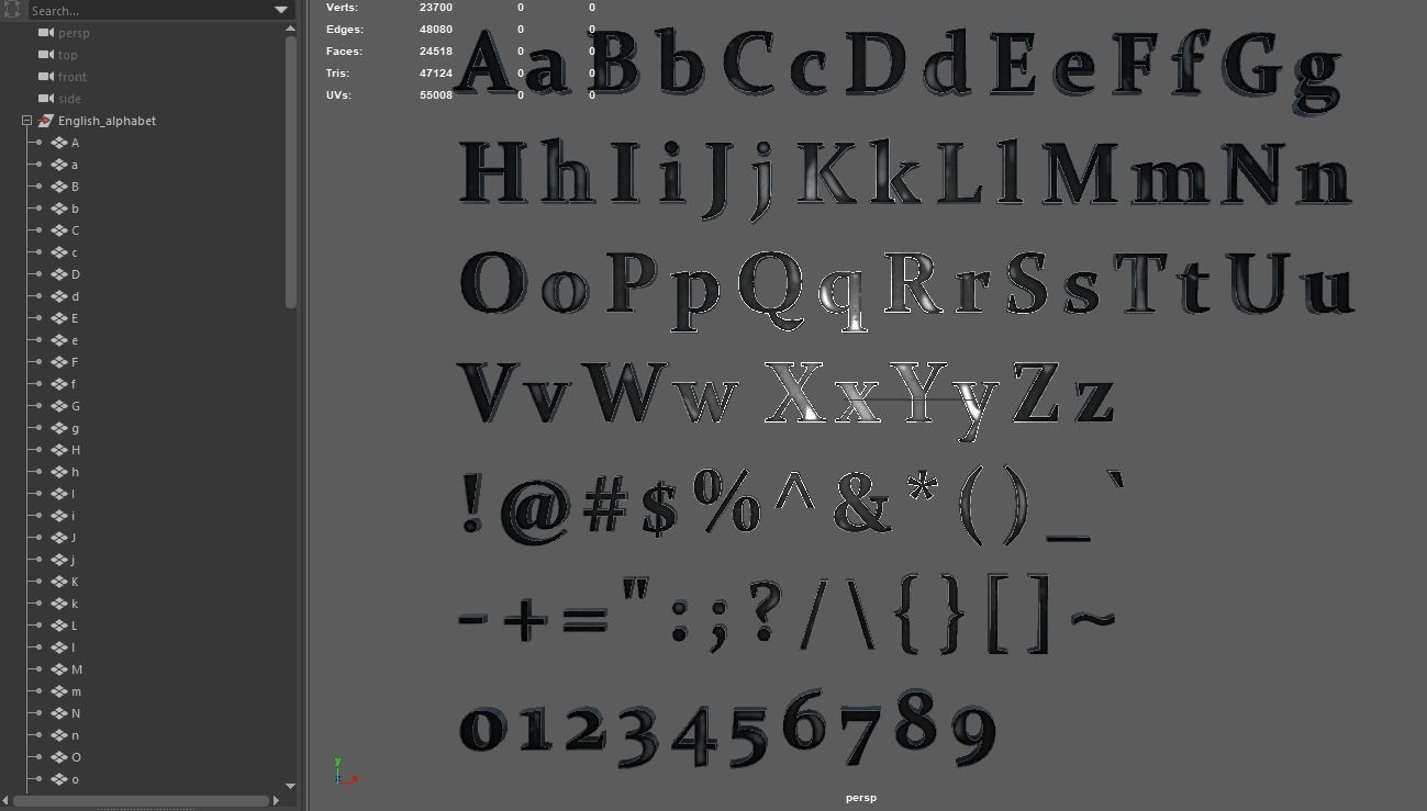 English Letters - Steel Dark Low-poly 3D model_23