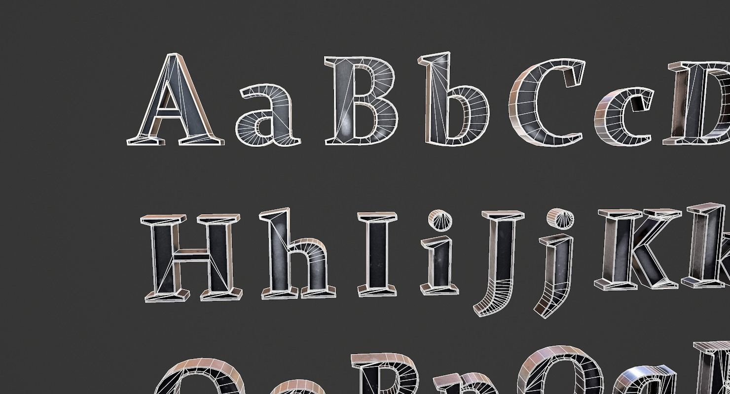 English Letters - Steel Dark Low-poly 3D model_17