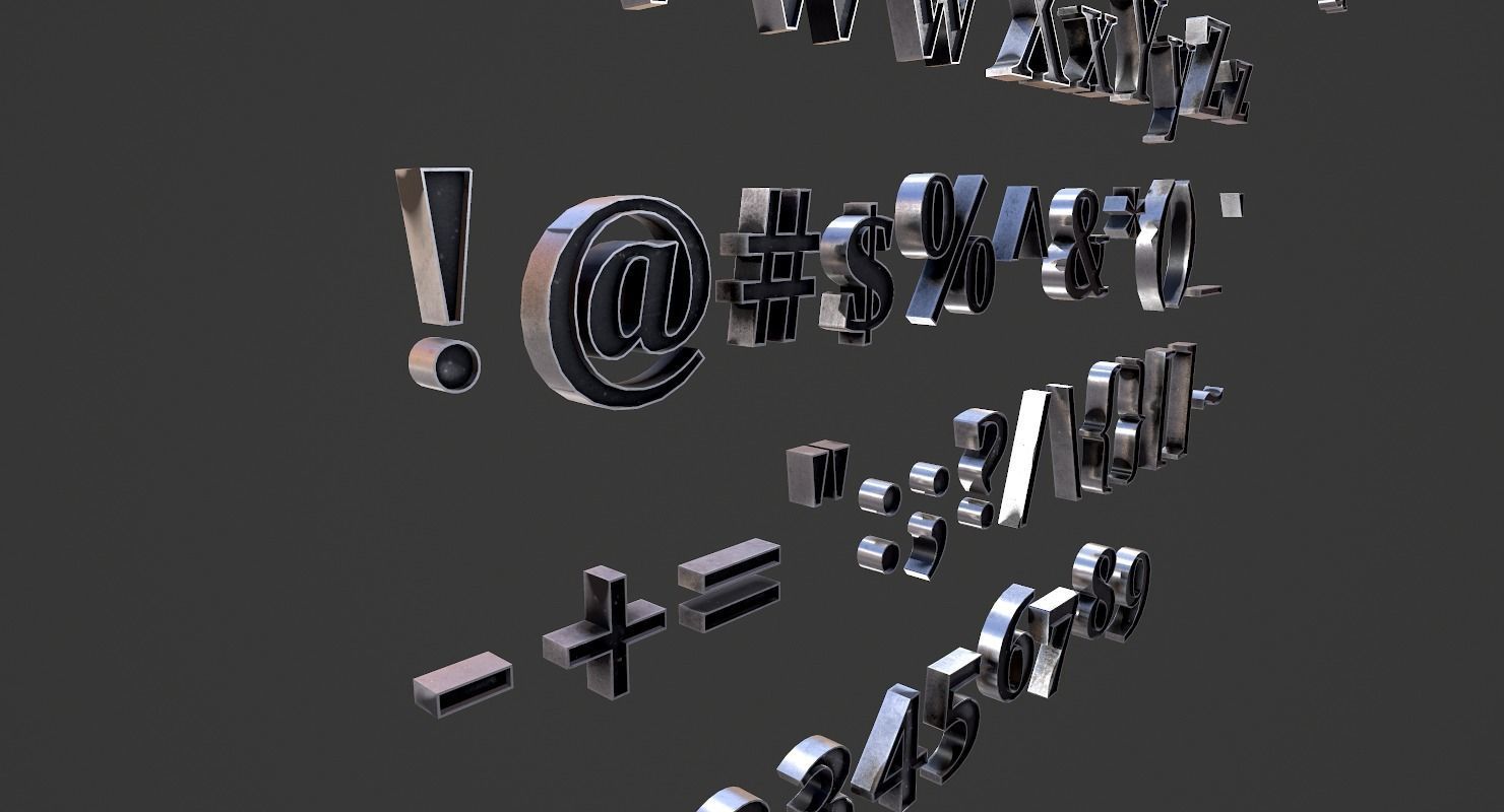 English Letters - Steel Dark Low-poly 3D model_9