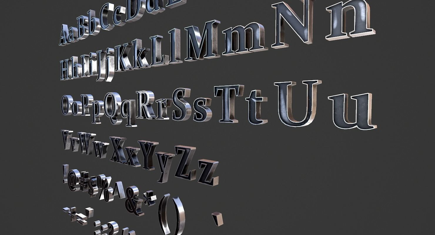 English Letters - Steel Dark Low-poly 3D model_14