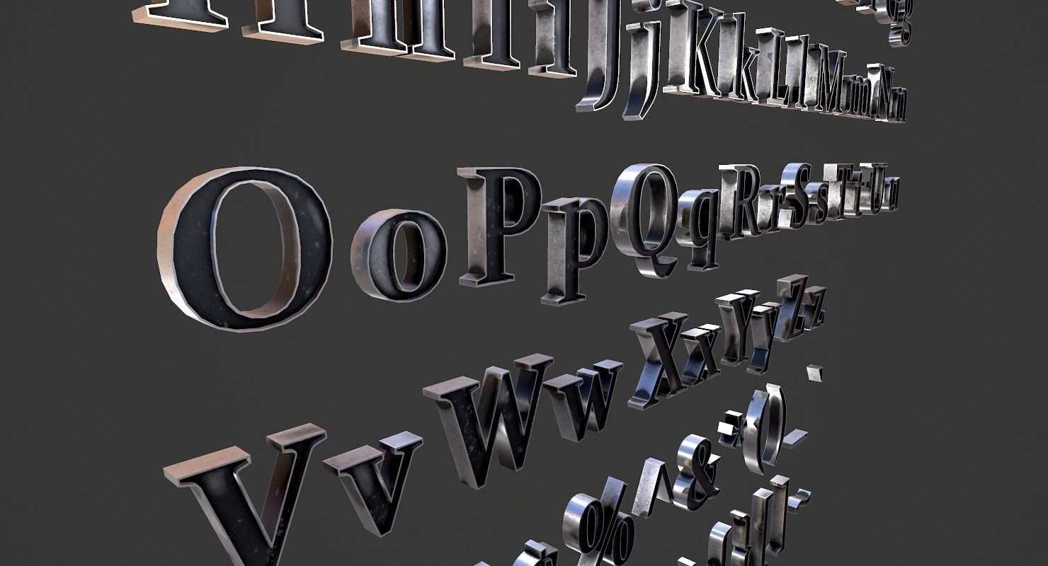 English Letters - Steel Dark Low-poly 3D model_7