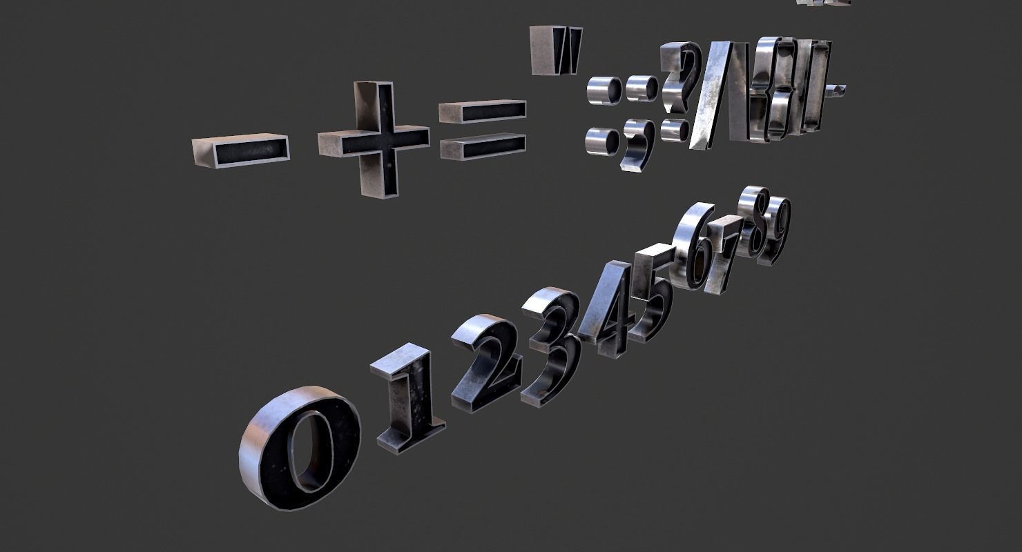 English Letters - Steel Dark Low-poly 3D model_10