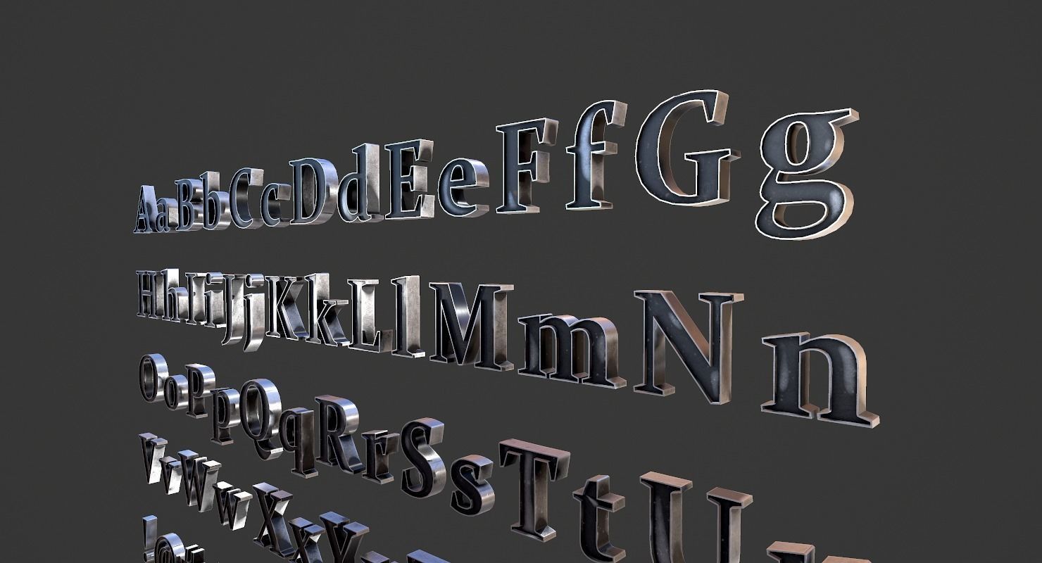 English Letters - Steel Dark Low-poly 3D model_15