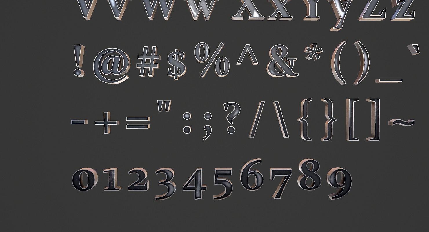 English Letters - Steel Dark Low-poly 3D model_11