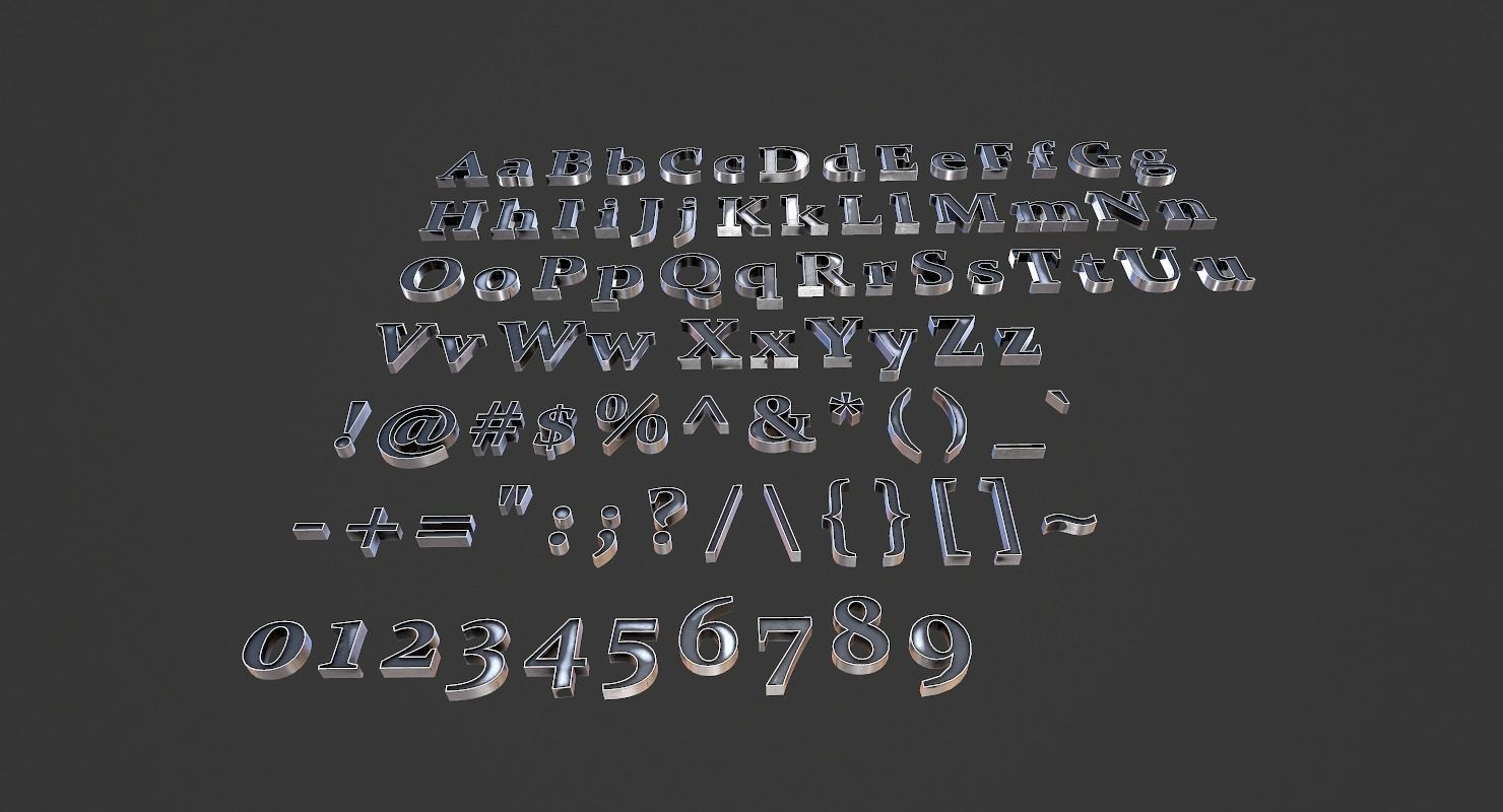 English Letters - Steel Dark Low-poly 3D model_3