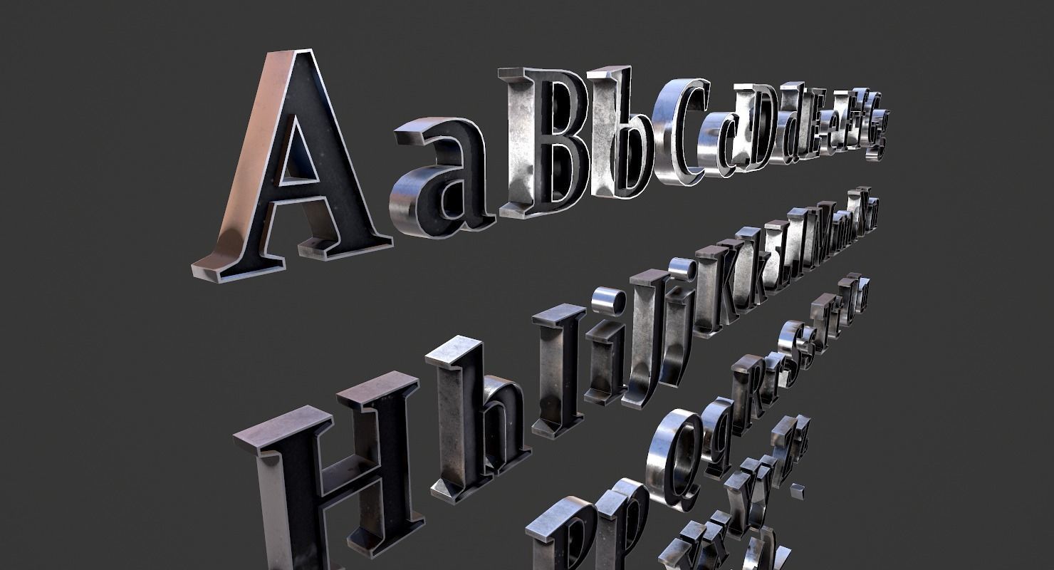 English Letters - Steel Dark Low-poly 3D model_5