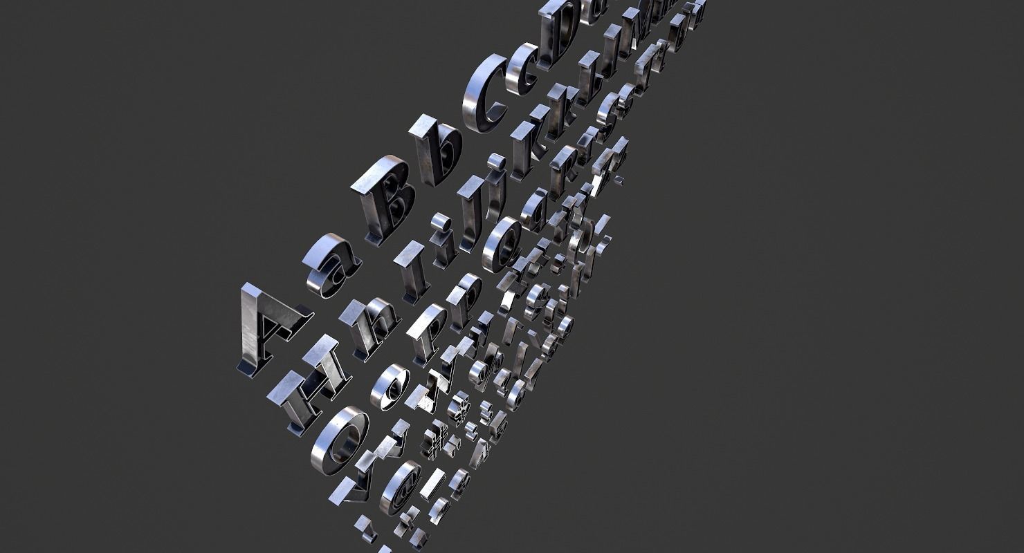 English Letters - Steel Dark Low-poly 3D model_4