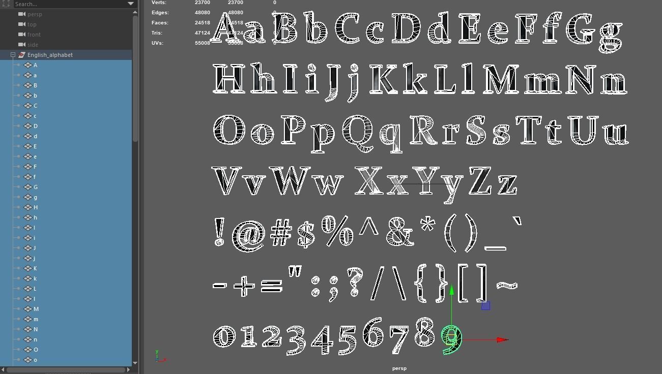 English Letters - Steel Dark Low-poly 3D model_24