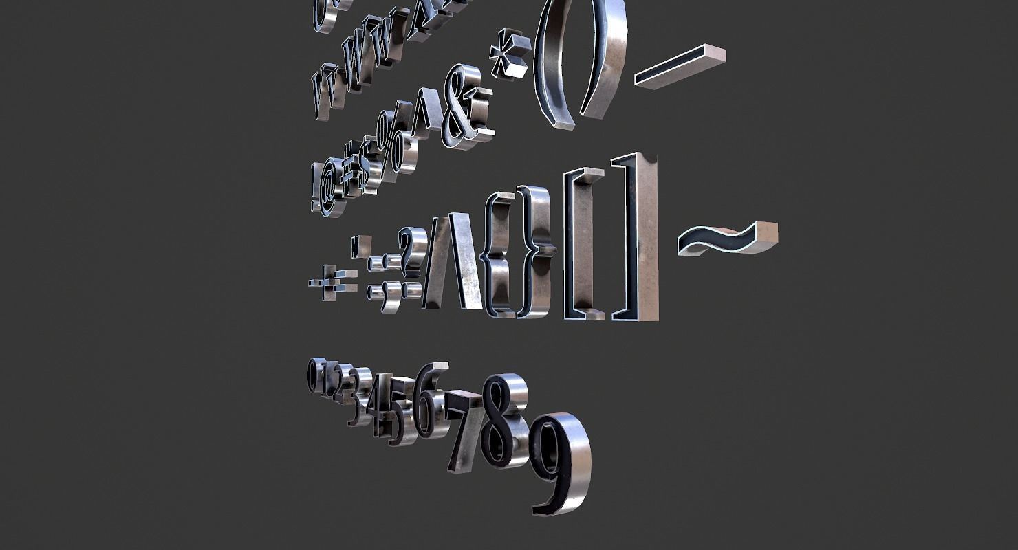 English Letters - Steel Dark Low-poly 3D model_12